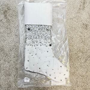 NEIMAN MARCUS Scattered Crystal Embellished Satin Stocking White Silver NEW $165